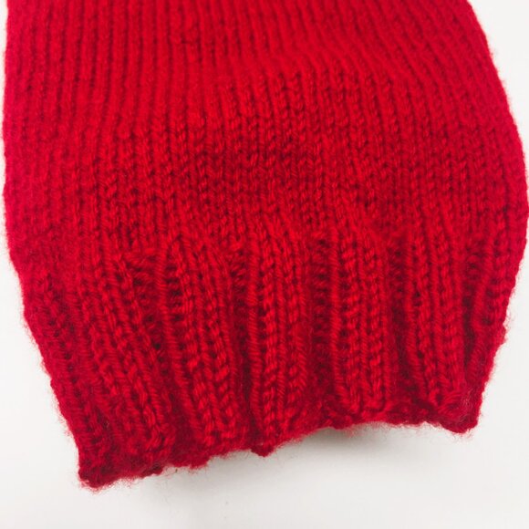 Handknitted Tomato Red Ribbed Edge Unisex Slouchy Hat - Picture 7 of 14